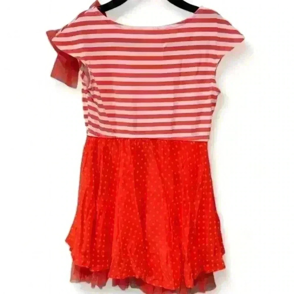 D-Signed Disney Girls Red Striped Polka Dot Dress Bow Accent Size Small - Picture 3 of 4